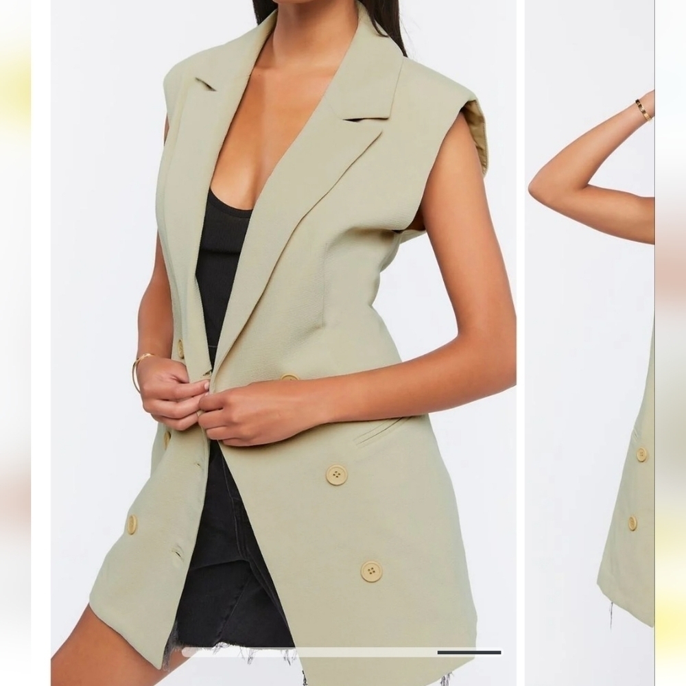 NWT Forever 21 sleeveless double breasted jacket with light shoulder pad / vest - Picture 4 of 9
